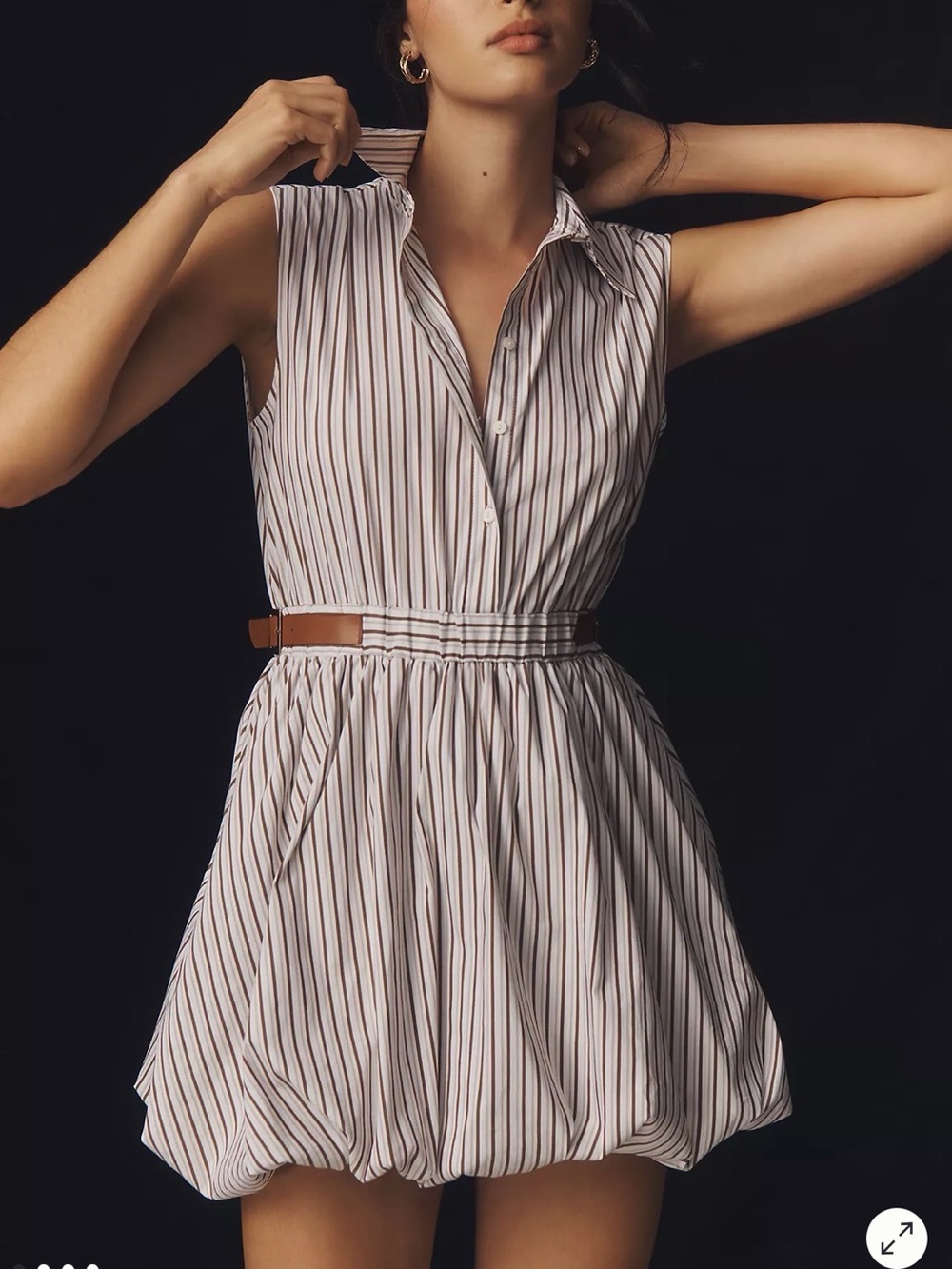 Sleeveless Striped Shirt Dress with Bubble Skirt